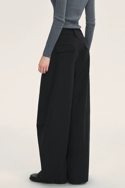 Black High-Waisted Woolen Pants