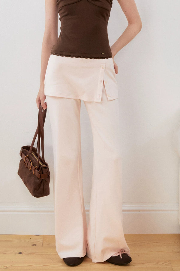 Layered-Look Slit Flared Pants