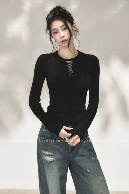 High-Stretch Lace-Up Knit Top