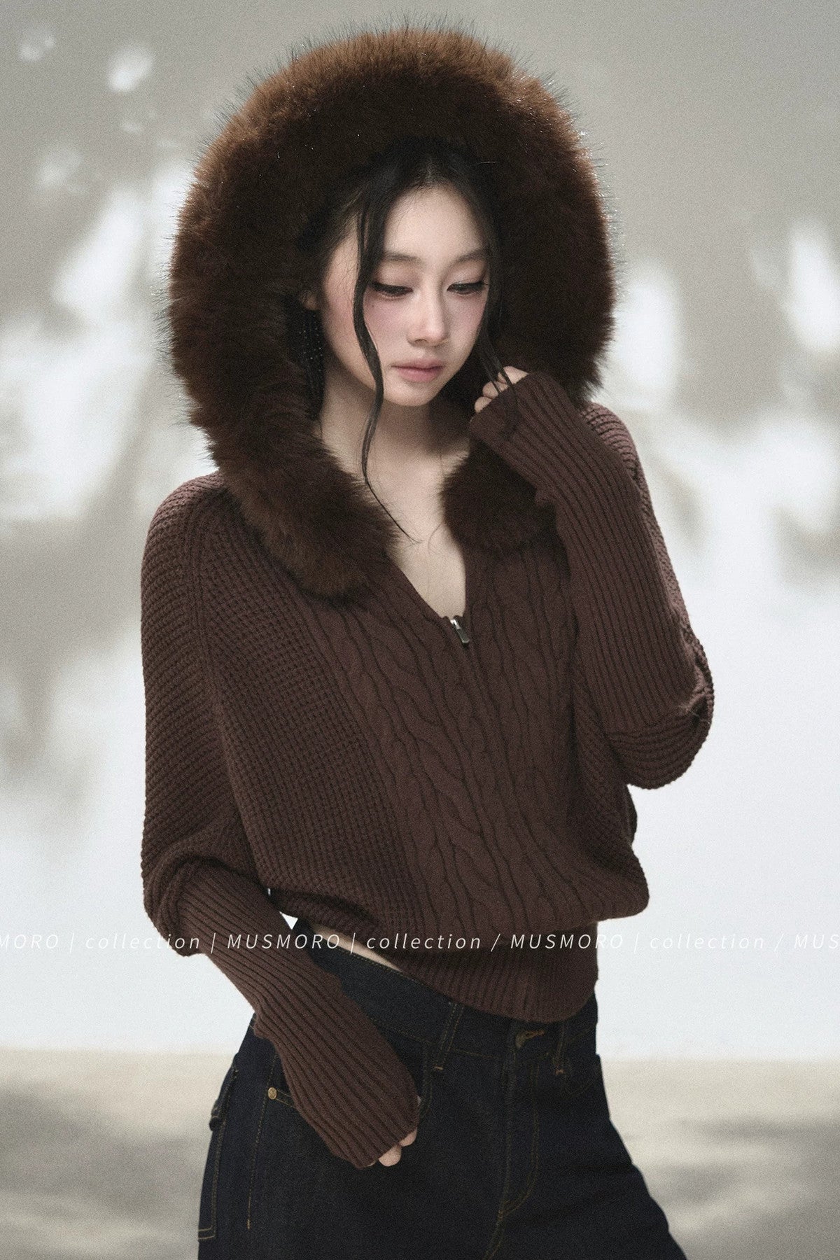 3D Twist Knit Hooded Cardigan