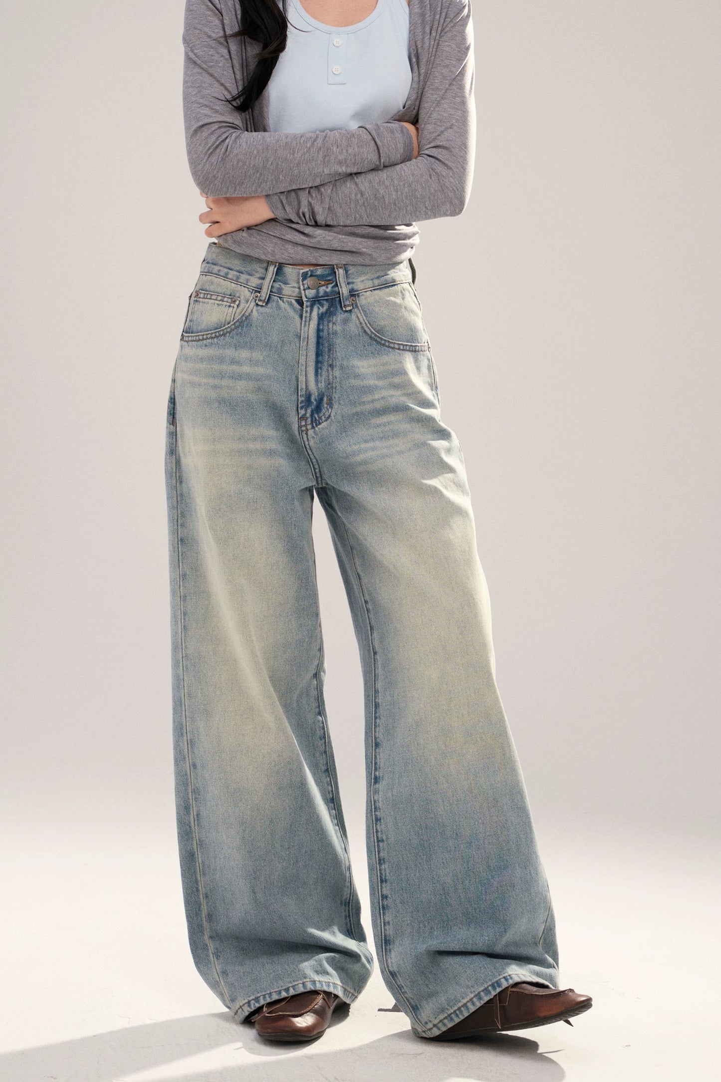 Vintage Washed Distressed Denim Pants