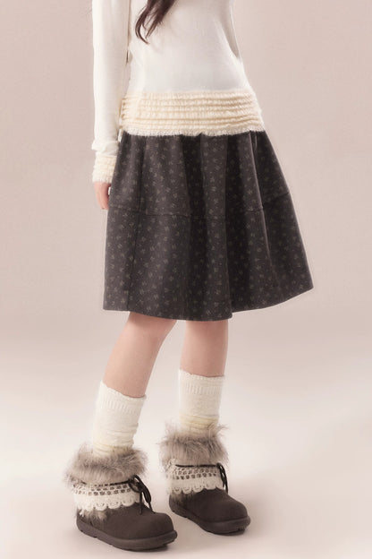 All-Over Floral Print Elastic Waist A-Line Skirt