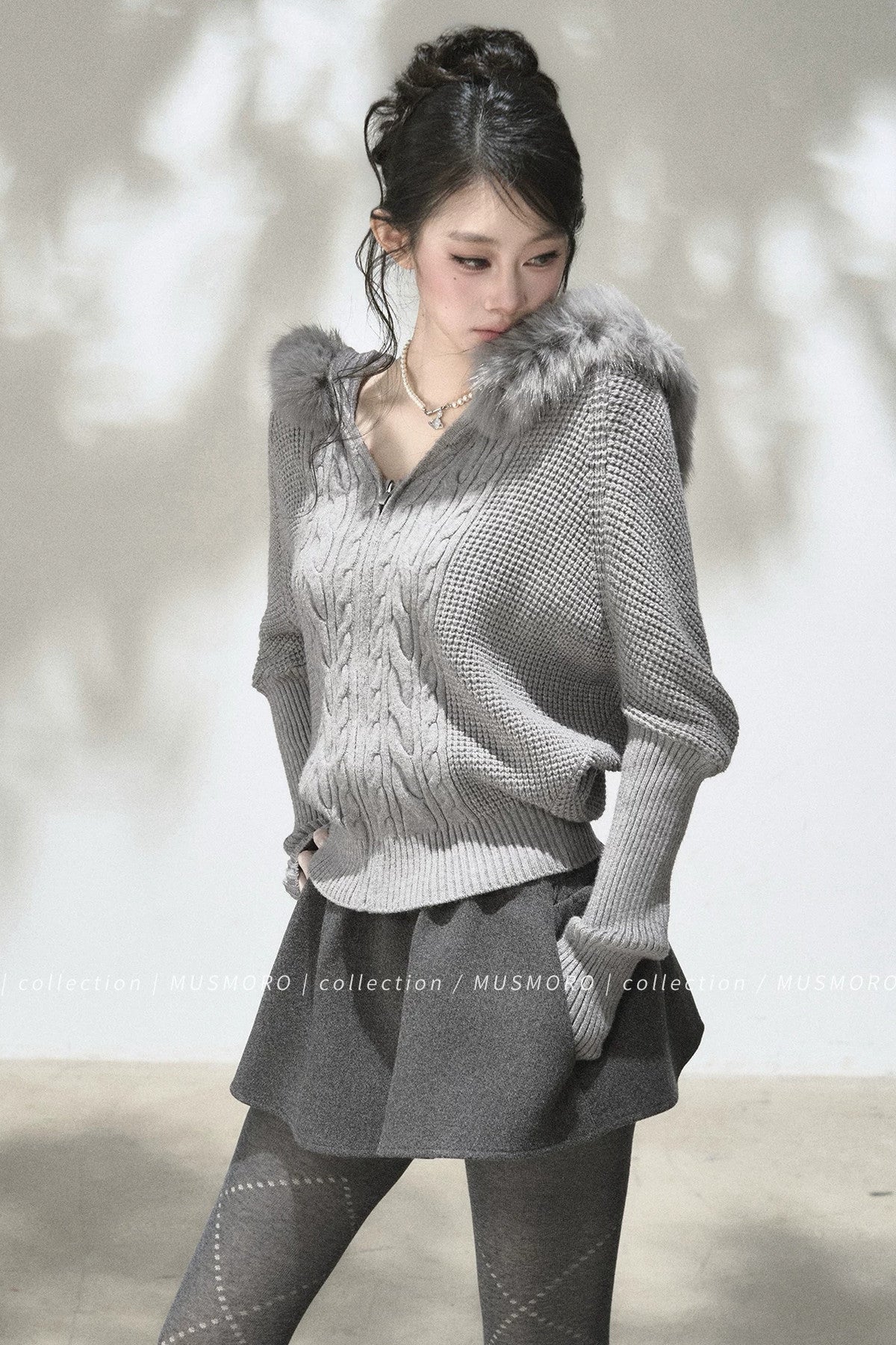 3D Twist Knit Hooded Cardigan