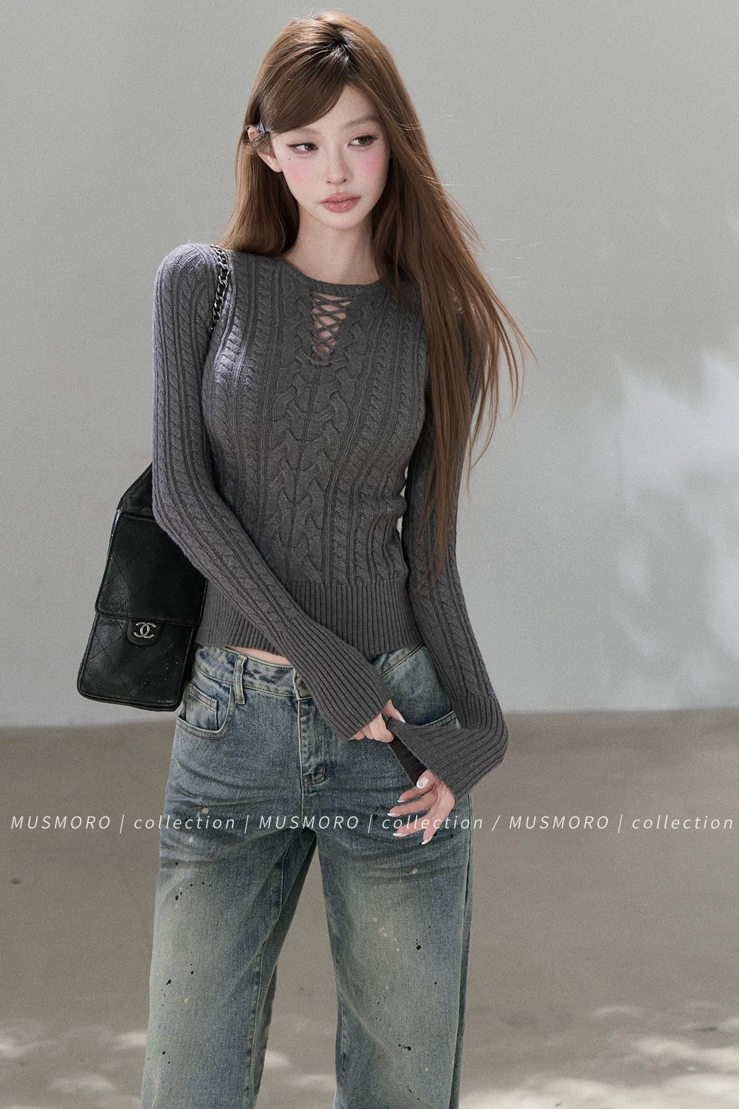 High-Stretch Lace-Up Knit Top