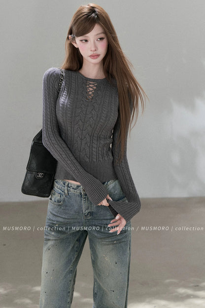 High-Stretch Lace-Up Knit Top
