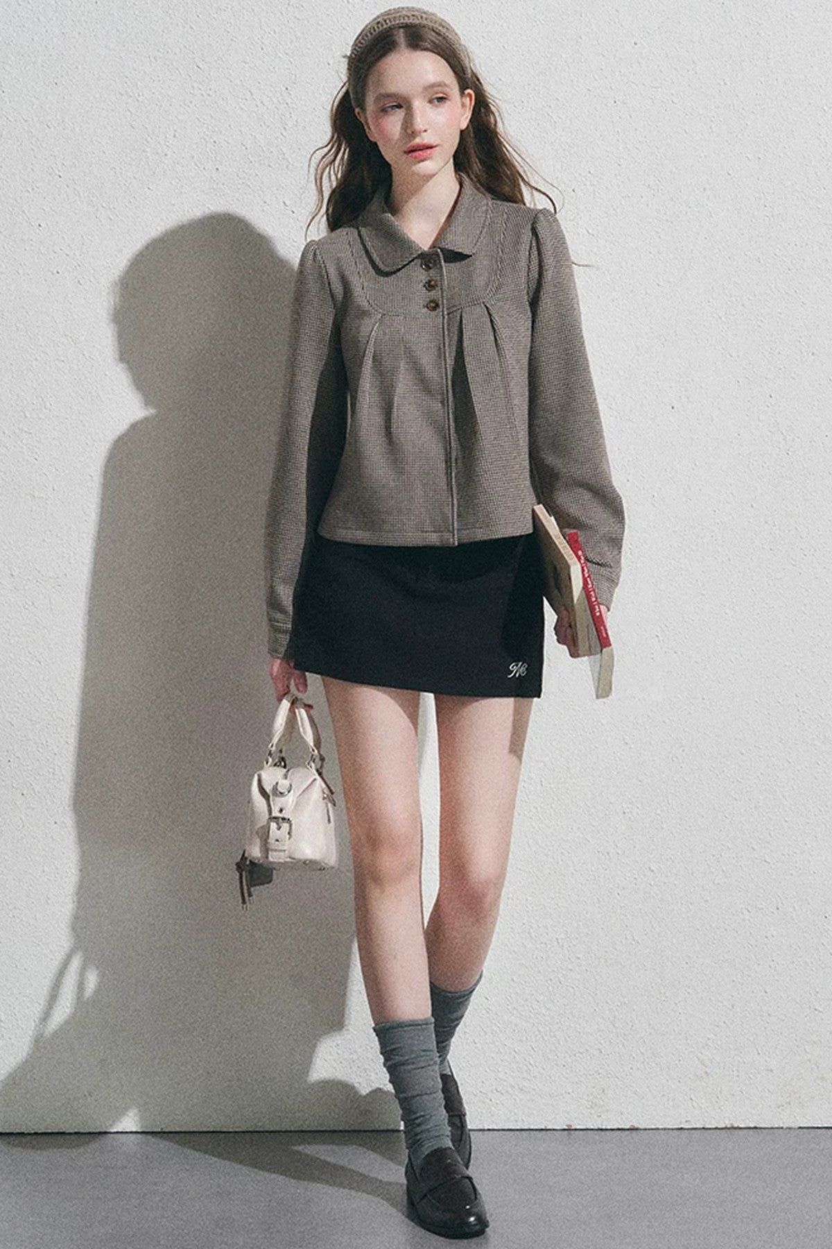 Houndstooth Doll Collar Polo Cardigan
