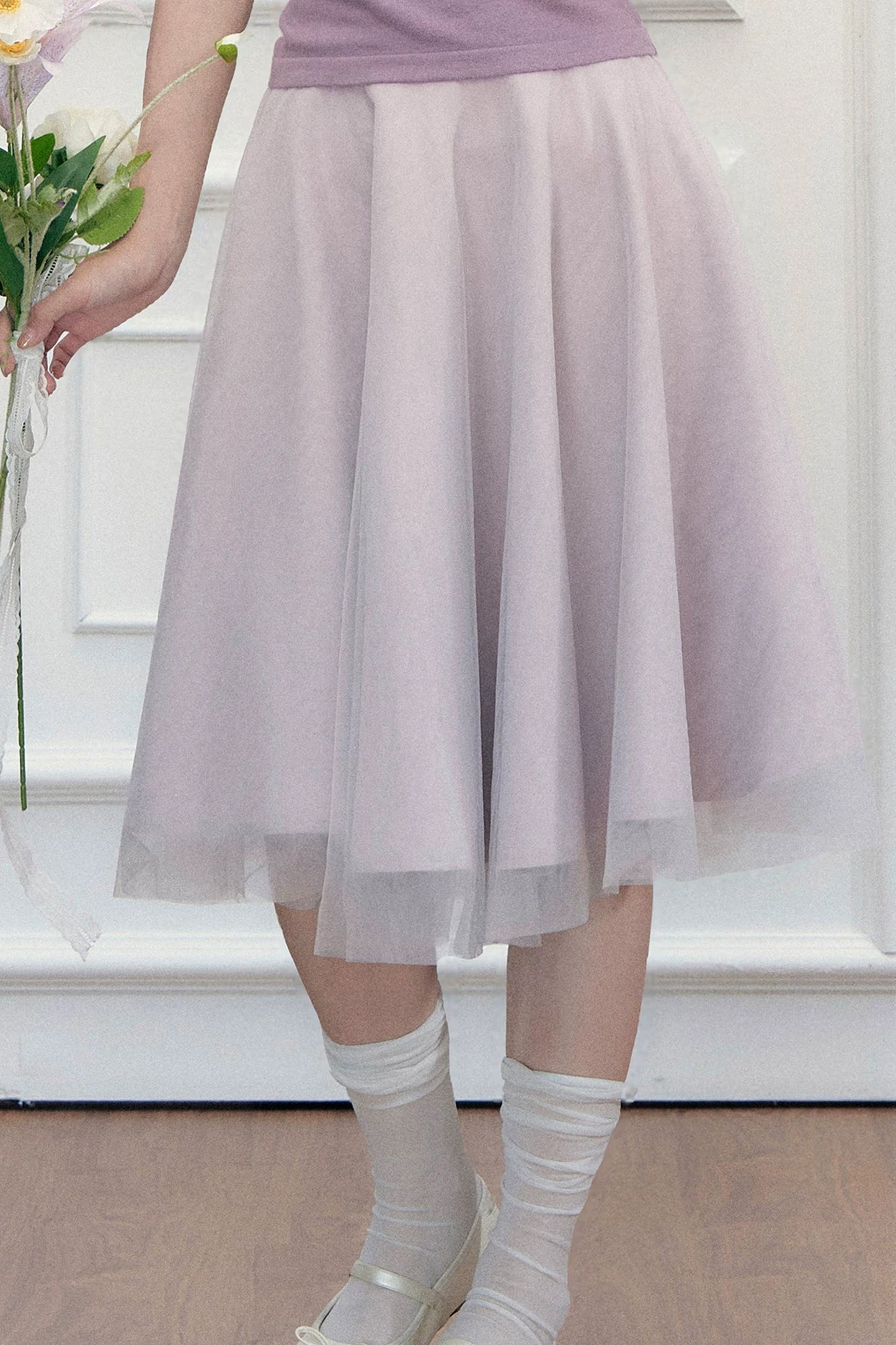 High-Waisted Puffy A-Line Mesh Skirt