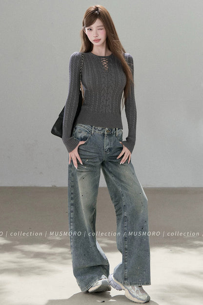 High-Stretch Lace-Up Knit Top