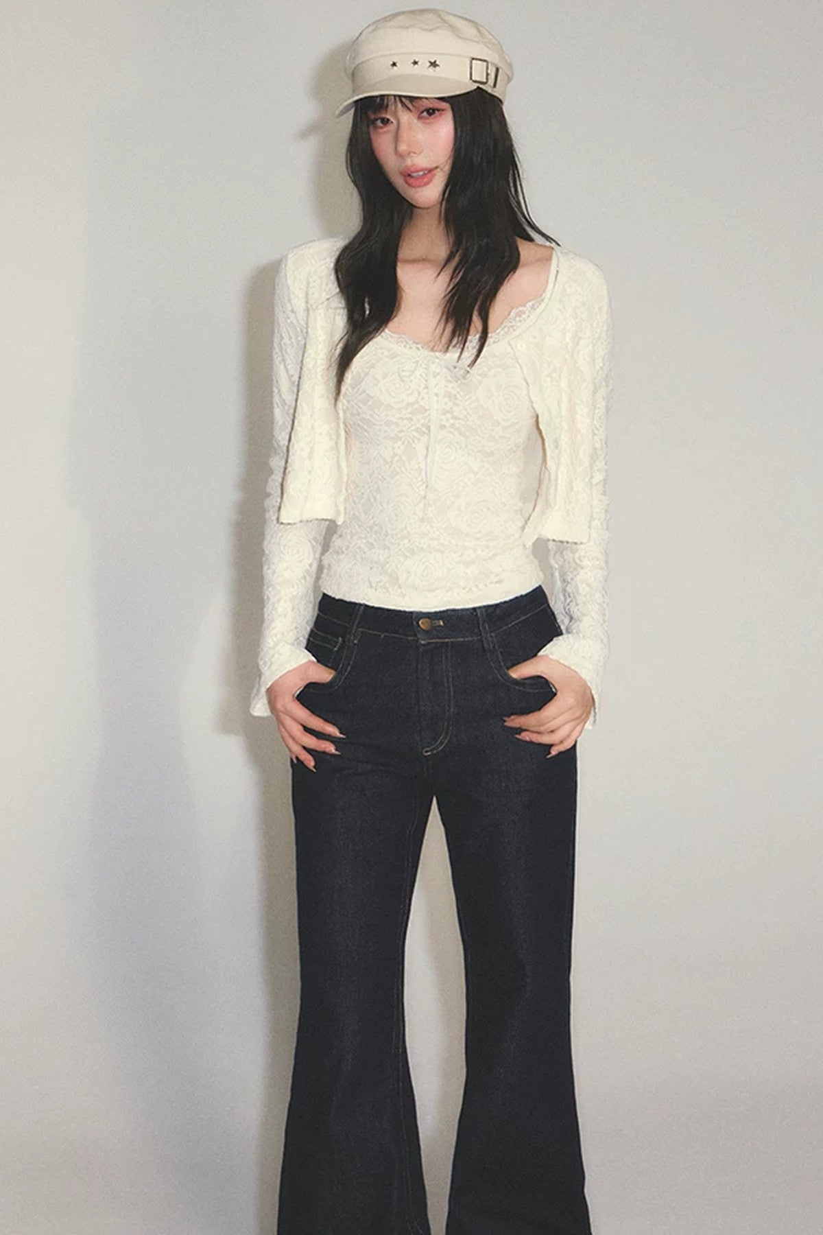 Knit Cardigan With Lace Camisole
