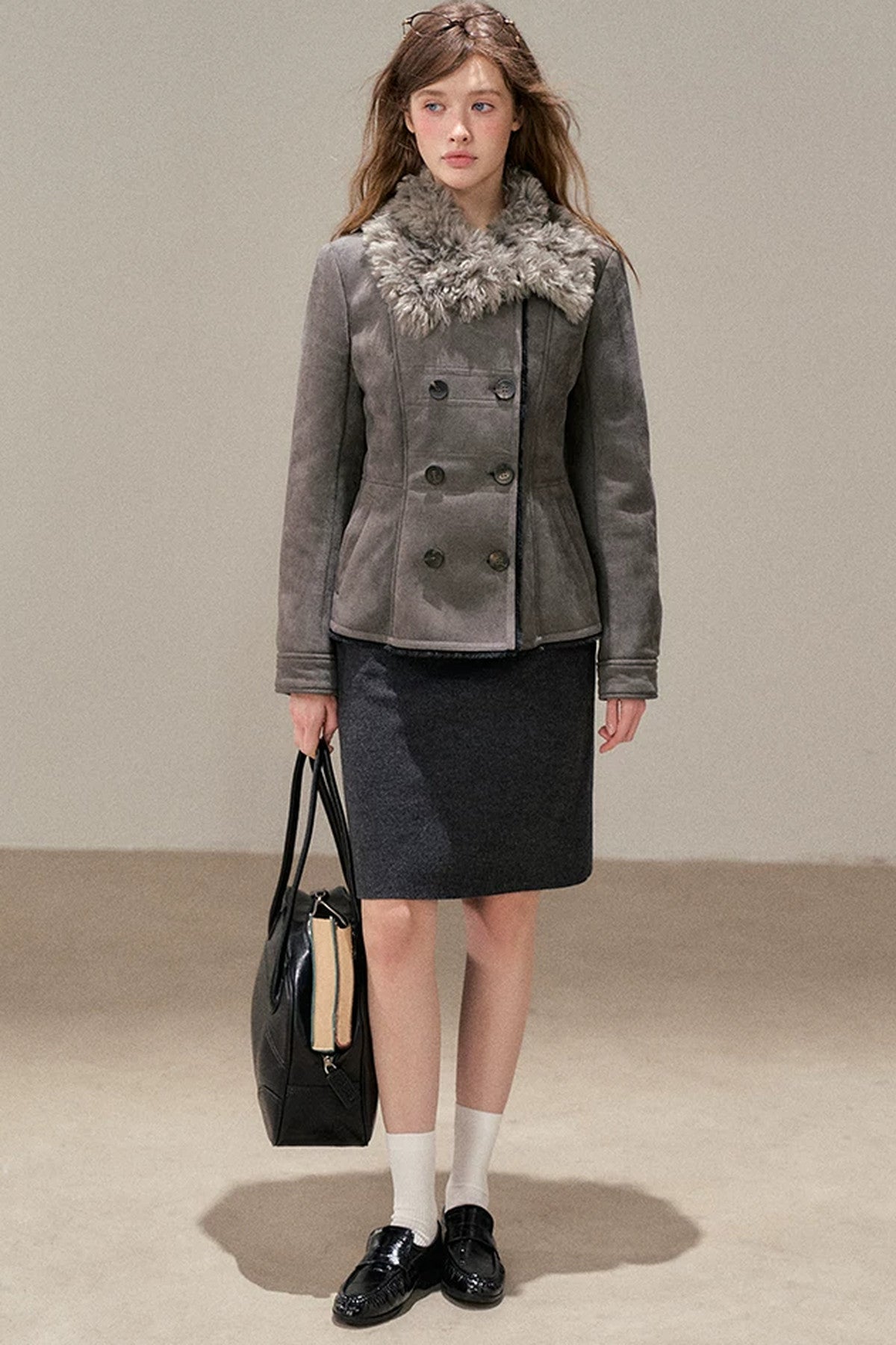 High-Waisted Straight Woolen Skirt