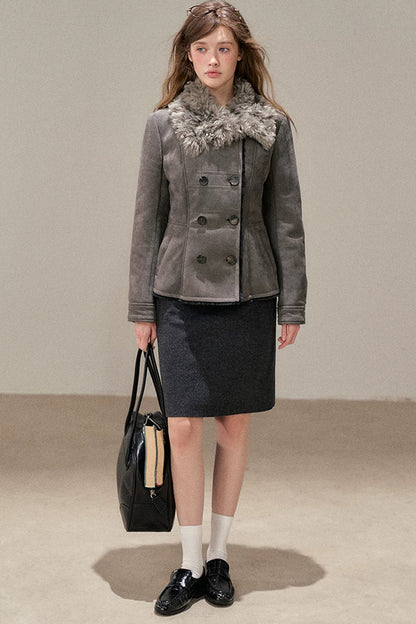 High-Waisted Straight Woolen Skirt