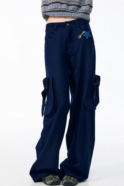 High-Waisted Bow Pocket Wide-Leg Pants