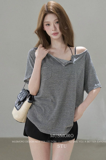 Fine Striped Double-Layered Top