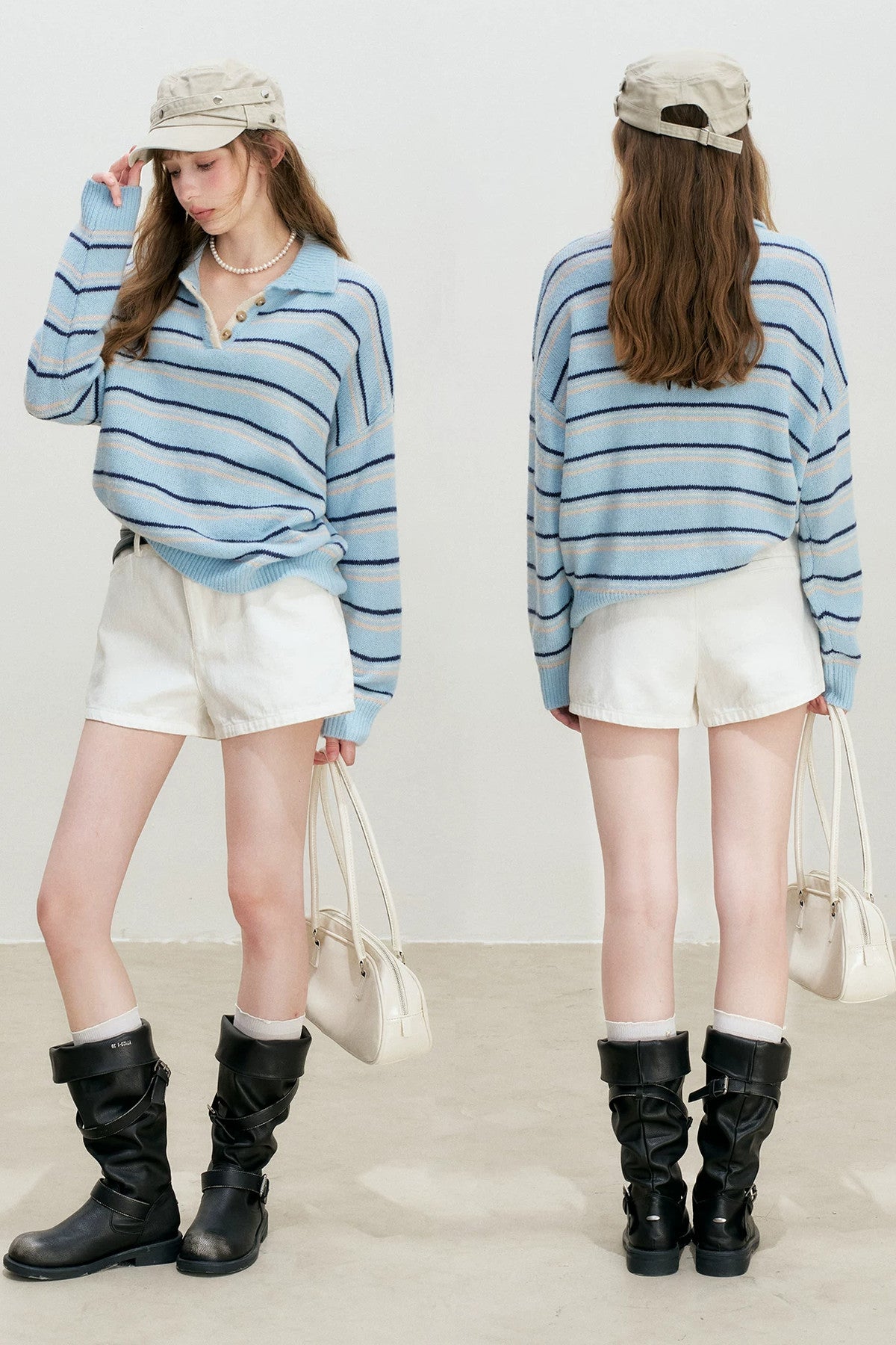 Striped Knit Pullover Polo Shirt