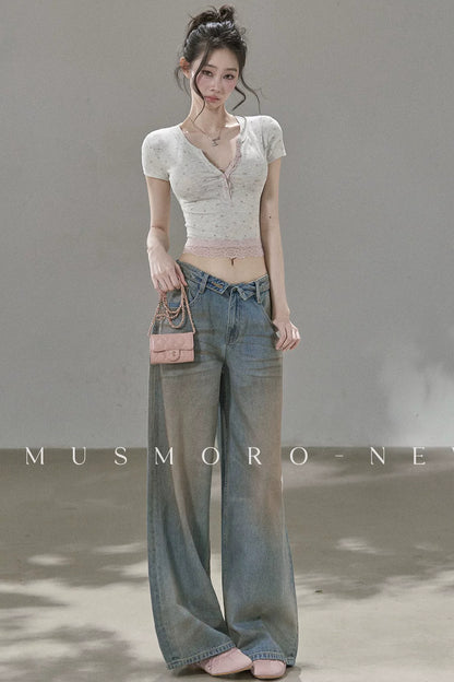 Low-Rise Complex Denim Pants