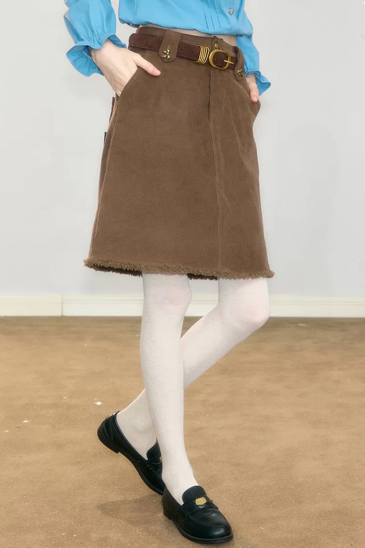 Brown Corduroy Mid-Length Skirt