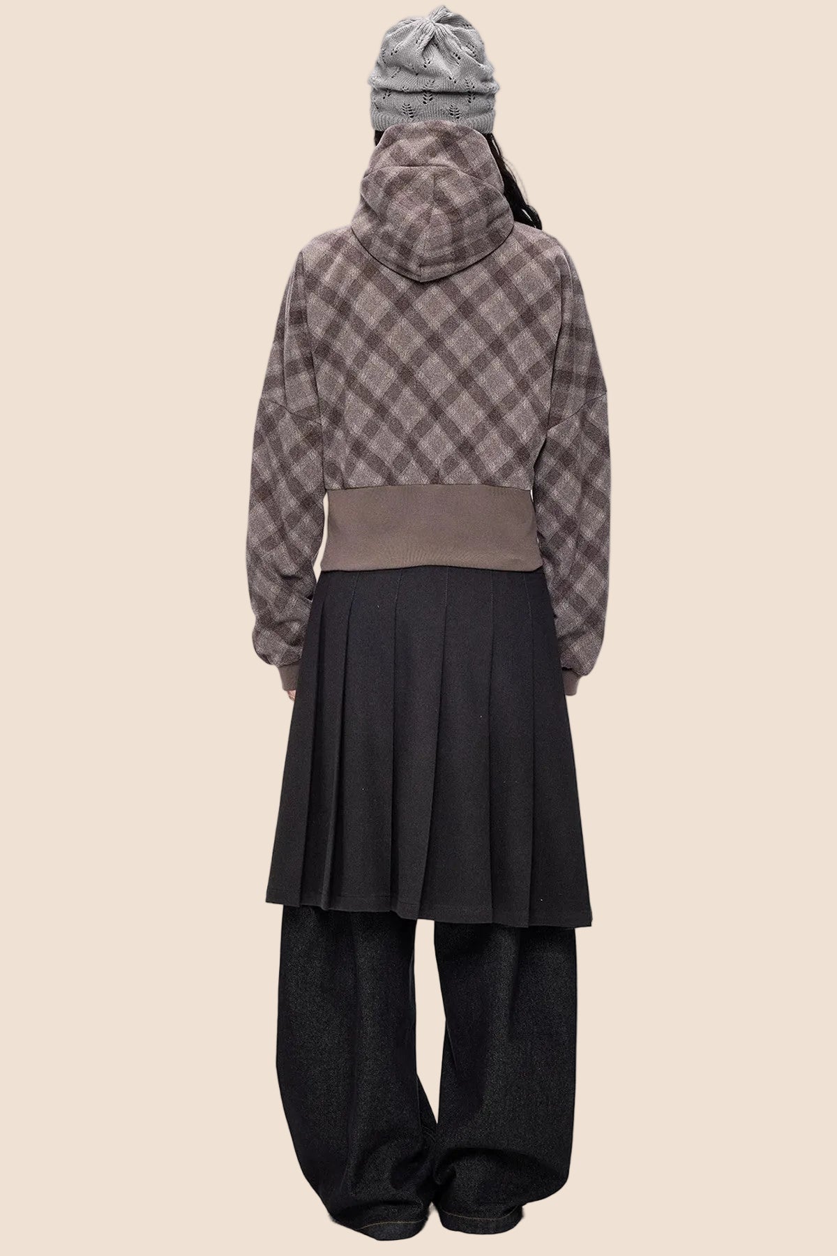 Plaid Patchwork Hem Hooded Jacket