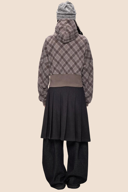 Plaid Patchwork Hem Hooded Jacket