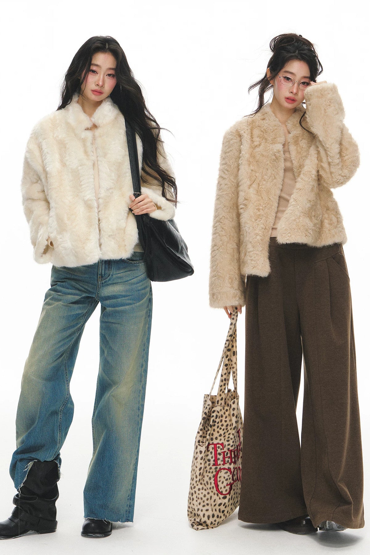 White Shearling Jacket and Pants Set-Up