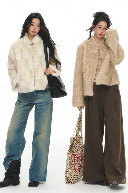 White Shearling Jacket and Pants Set-Up