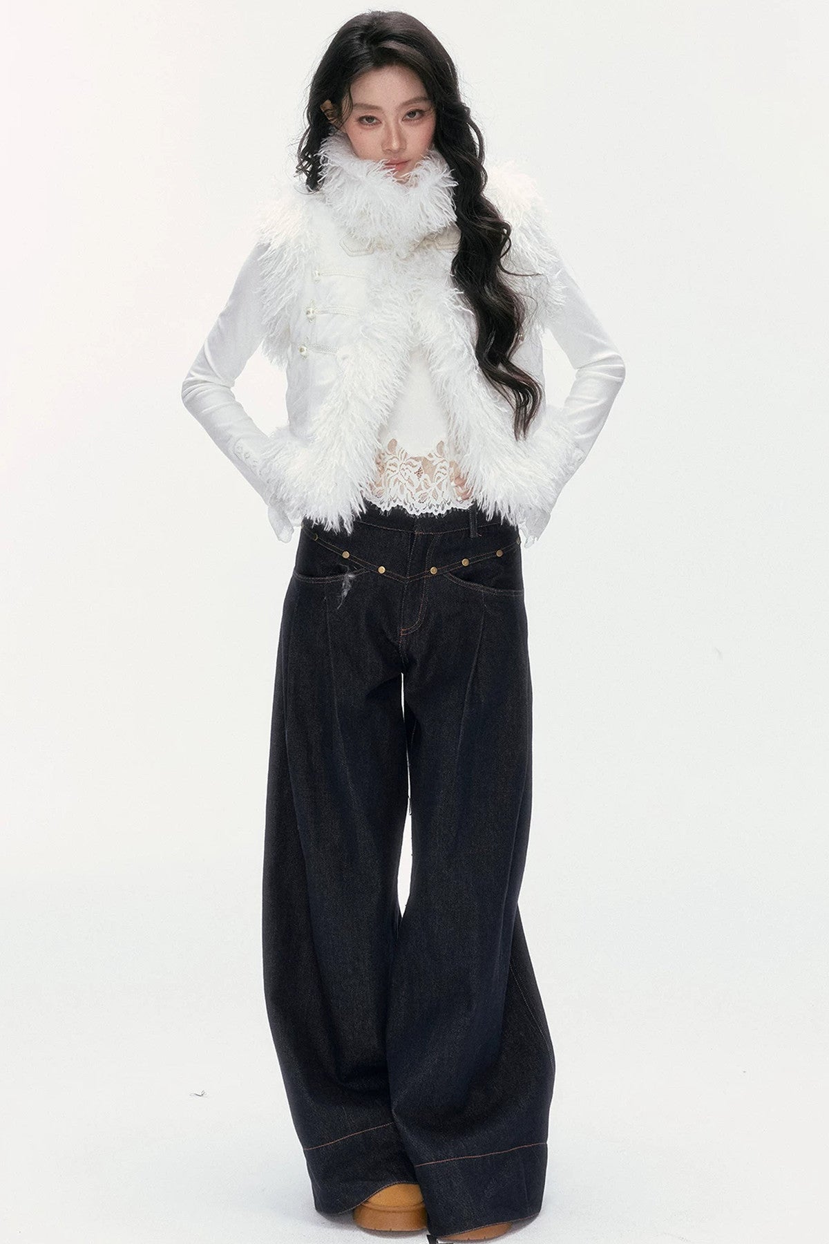 Pearl Wool Suede Vest and Pants Set-Up