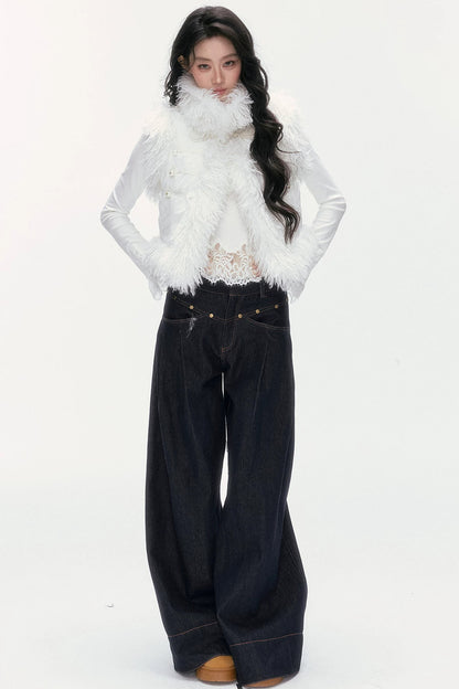 Pearl Wool Suede Vest and Pants Set-Up