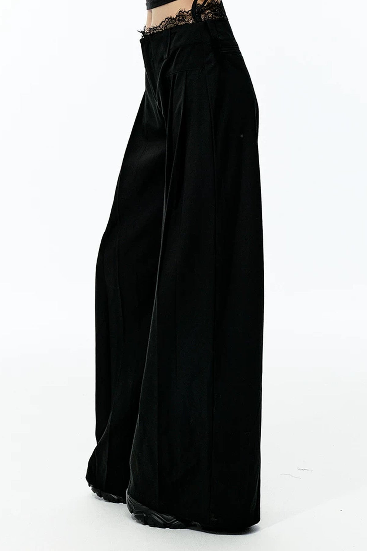 Lace Waist Pleated Wide-Leg Pants