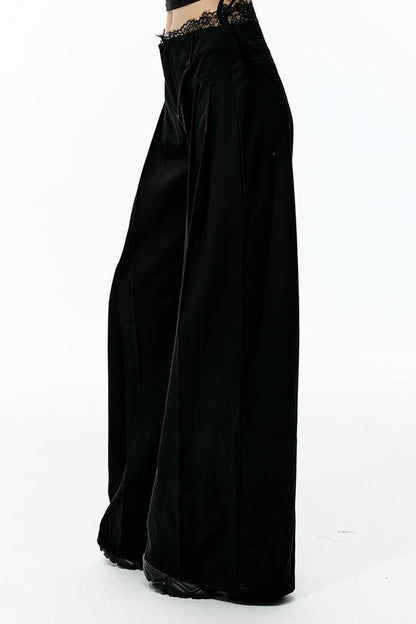 Lace Waist Pleated Wide-Leg Pants
