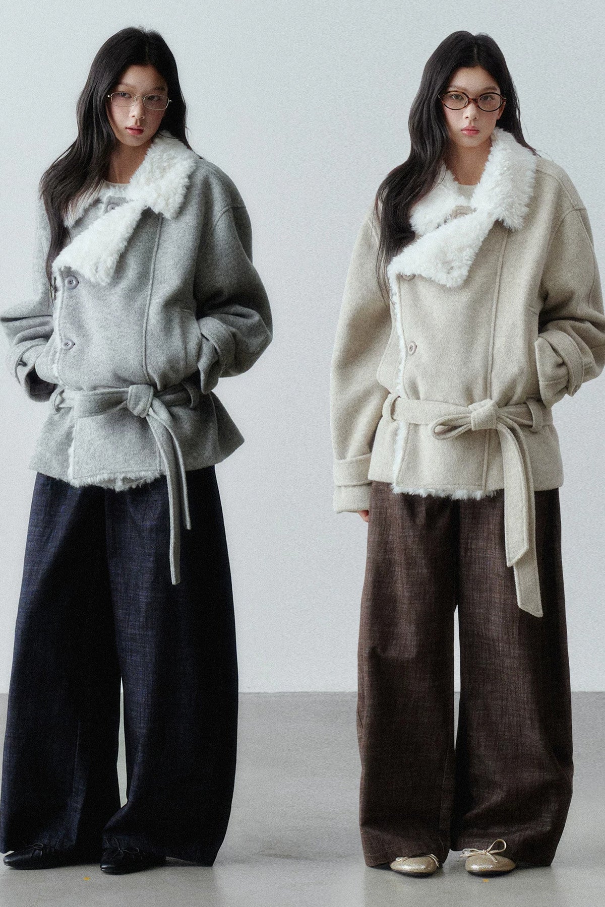 Plush Lapel Woolen Tie-Up Jacket