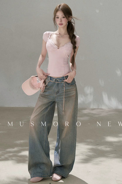 Low-Rise Complex Denim Pants