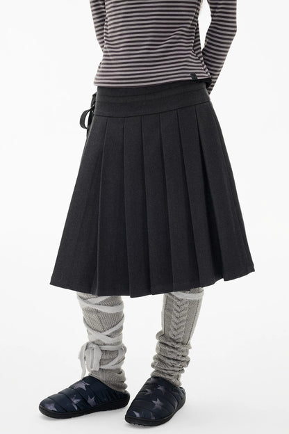 Double-Breasted Wool Coat and Pleated Skirt Set