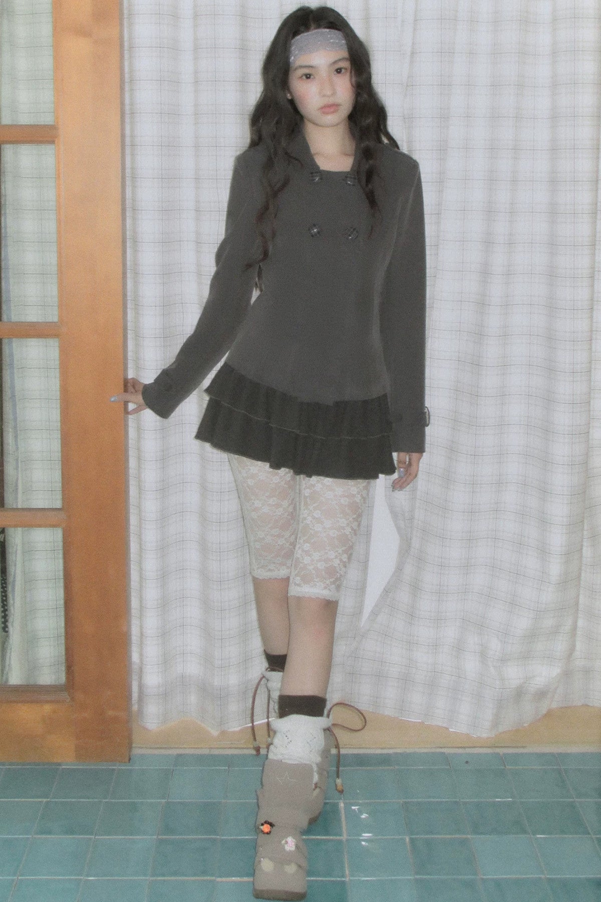 Double-Breasted Short Jacket Set-Up