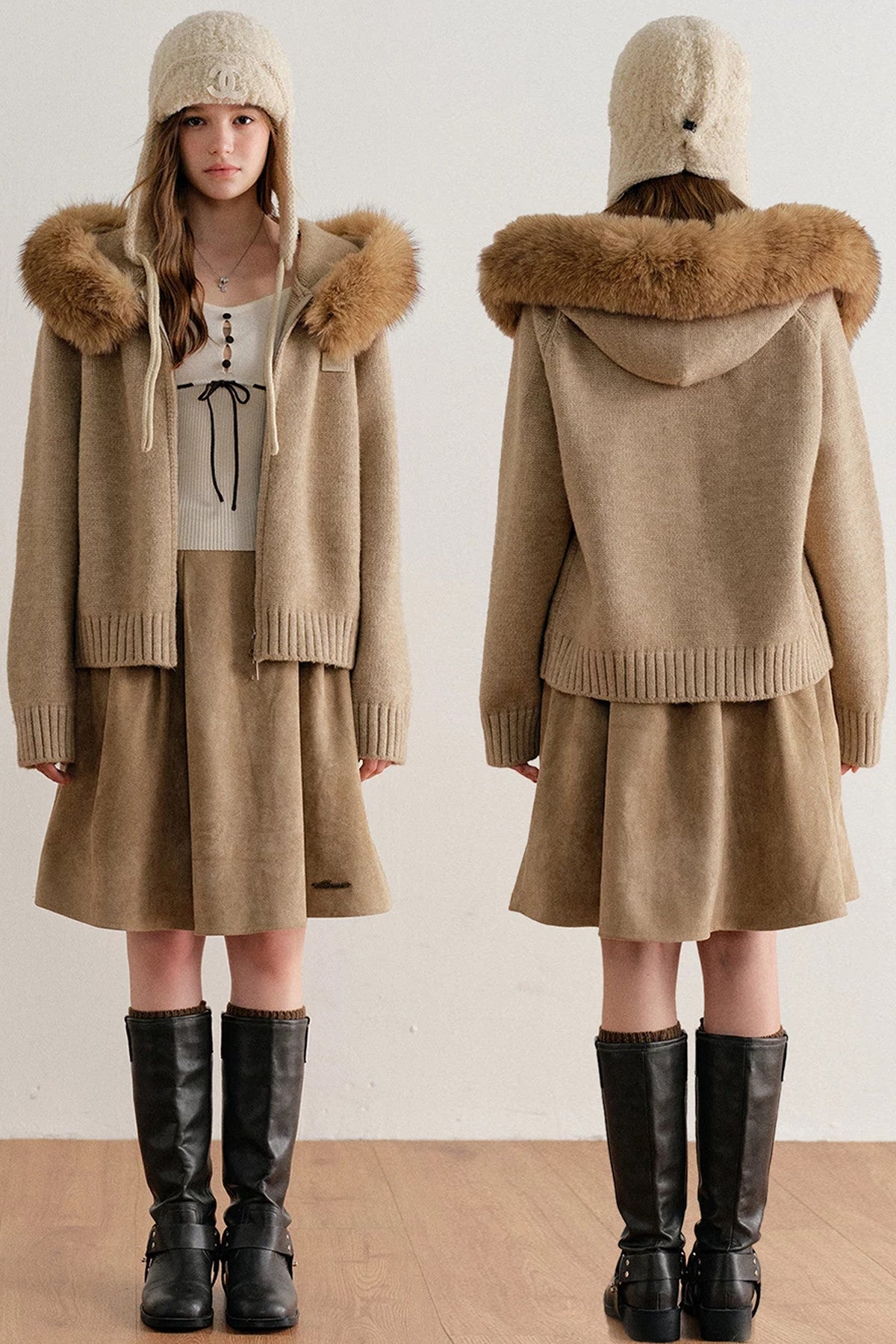 Thick Hooded Zip-Up Knit Cardigan Jacket