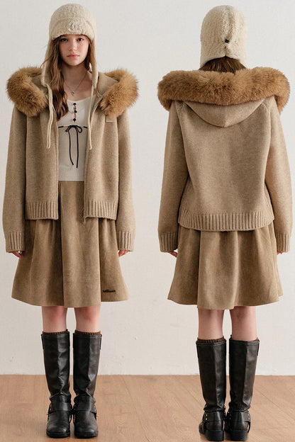 Thick Hooded Zip-Up Knit Cardigan Jacket