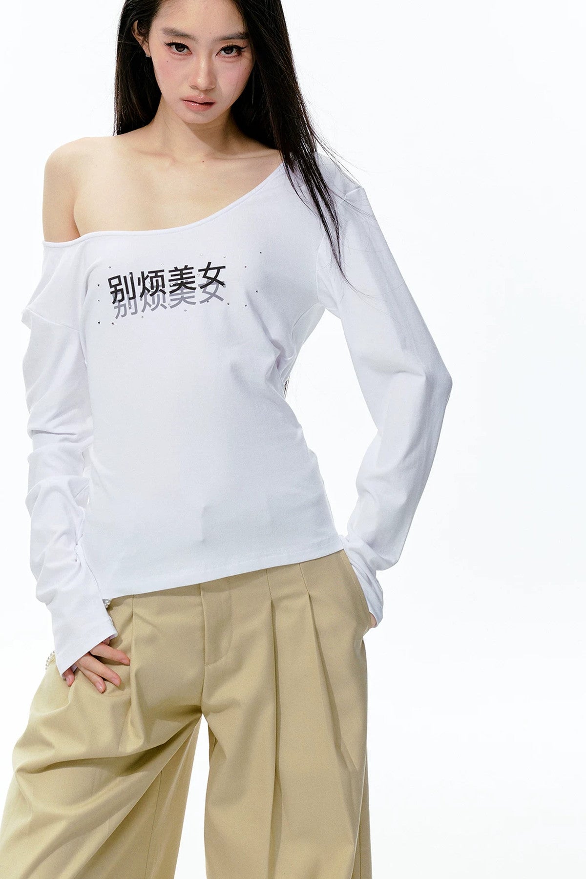Tee-shirt à manches longues en maille avec imprimé strass