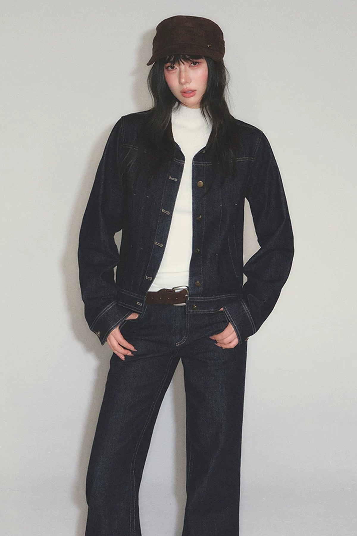 Retro Lapel Cotton-Padded Denim Jacket