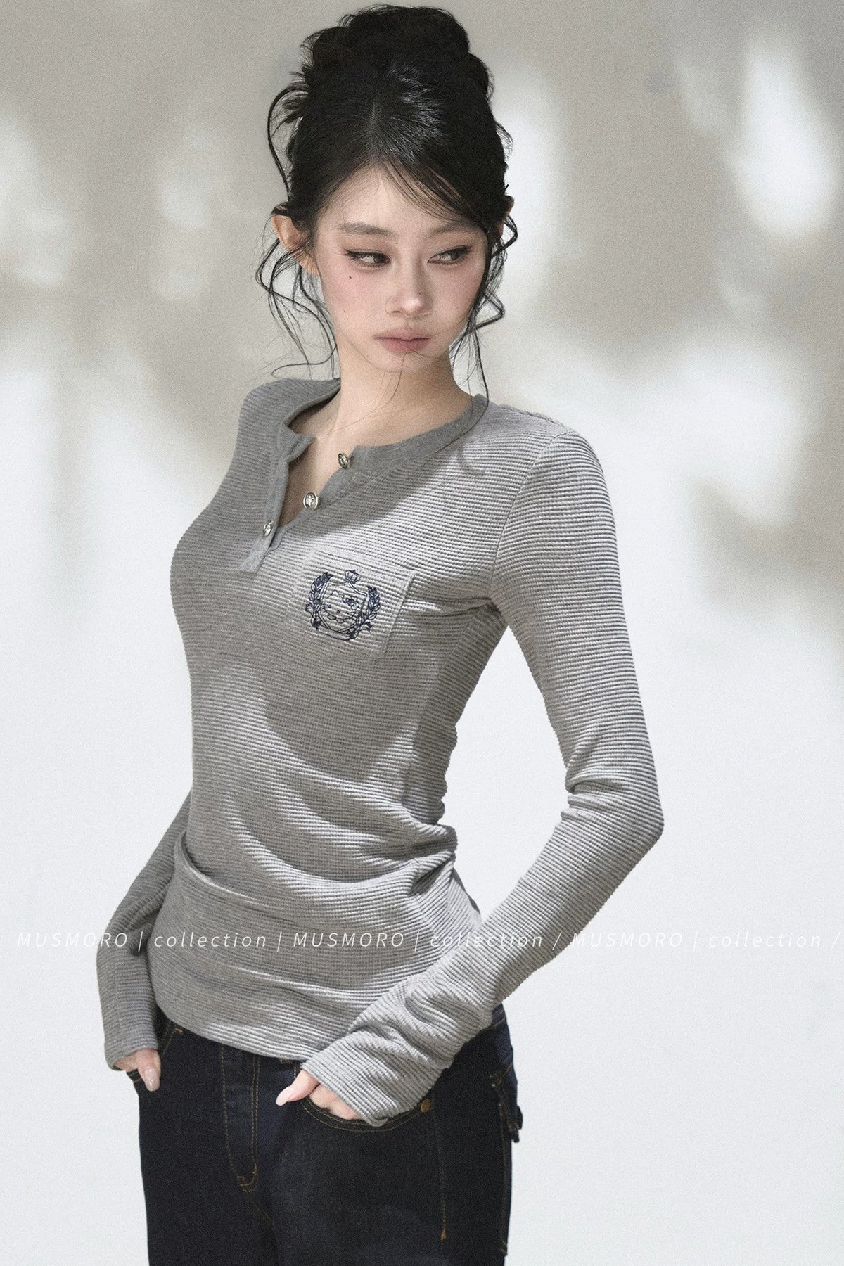 Embroidered Waffle Knit Top