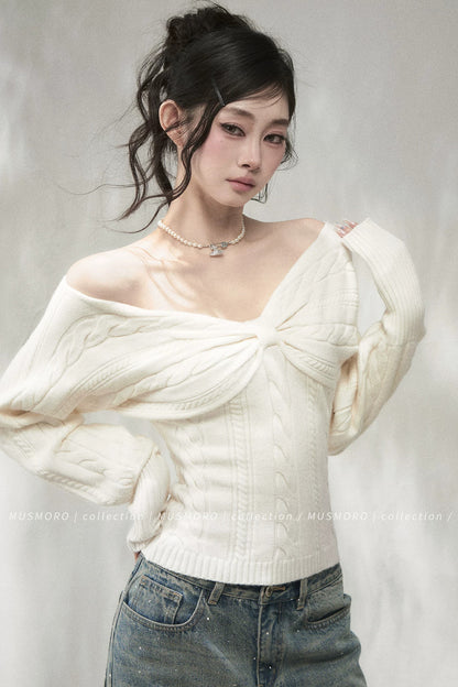Three-Dimensional Two-Way Wear Off-Shoulder Sweater