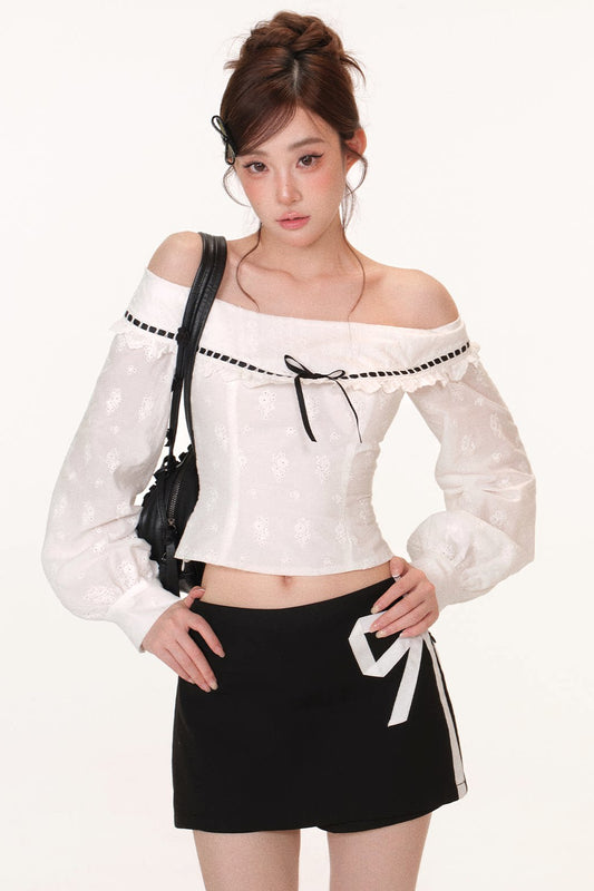 Color-Block Tie Embroidered Top Set-Up