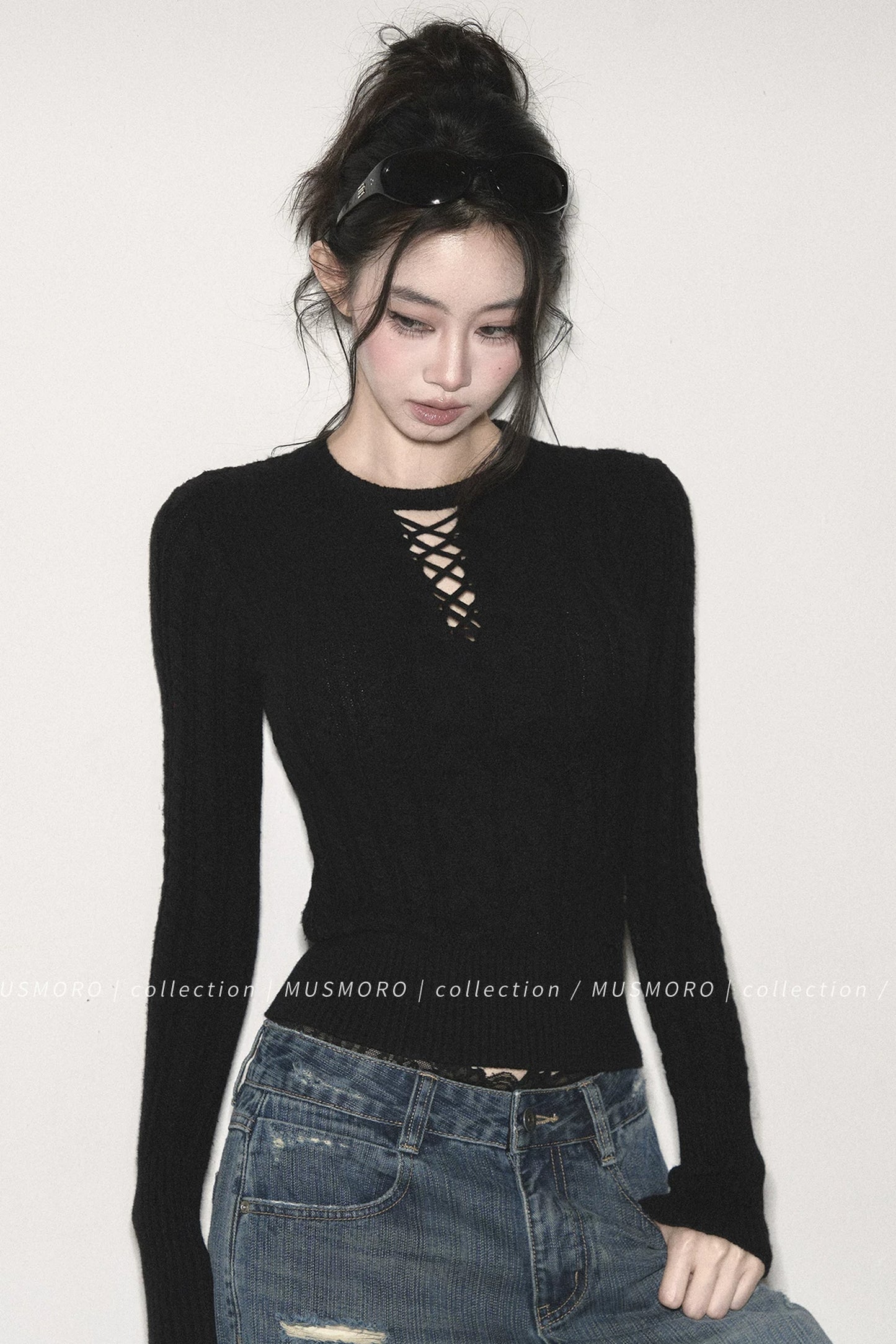 High-Stretch Lace-Up Knit Top
