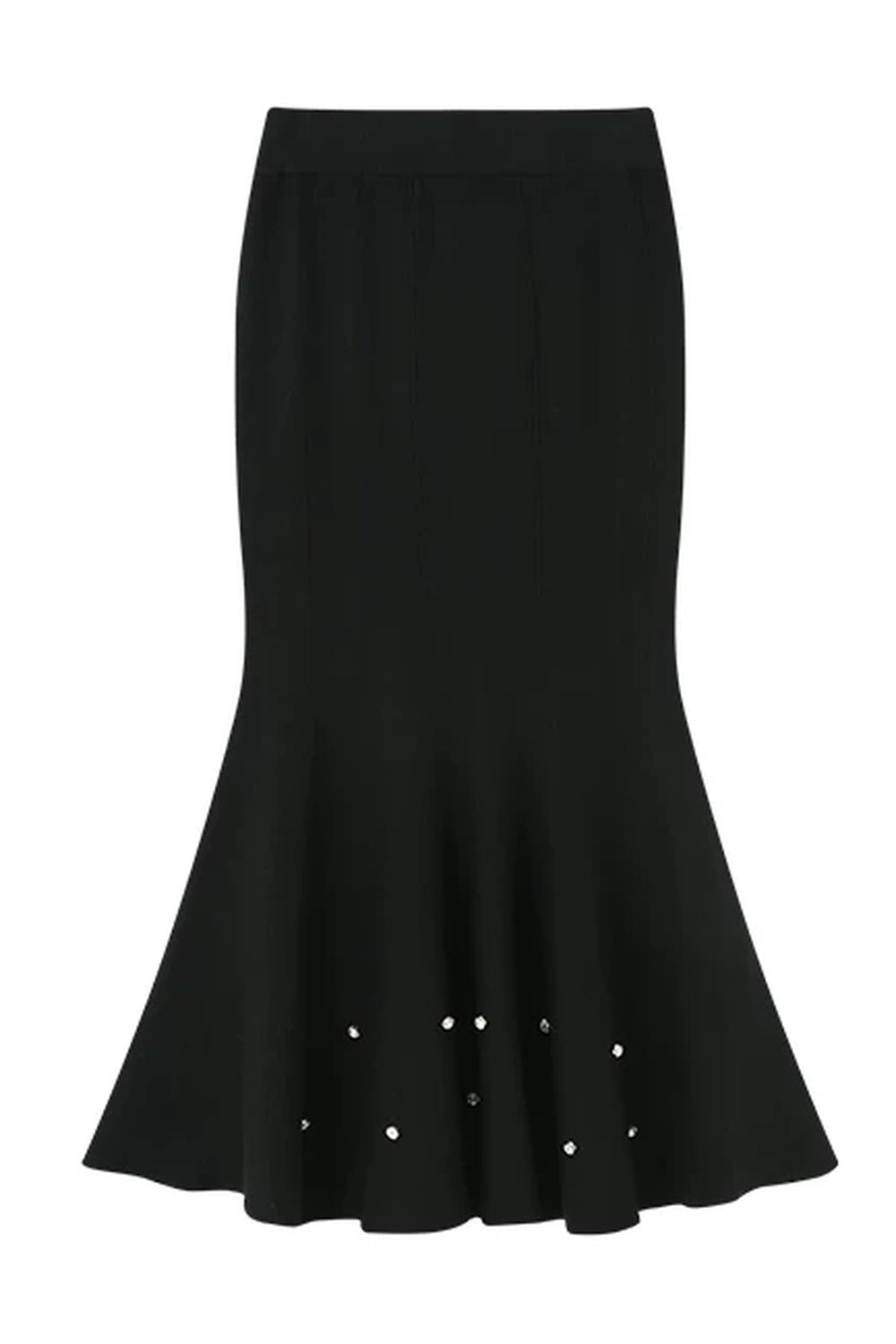Diamond-Studded Knit Fishtail Skirt