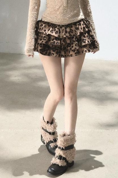 Leopard Print Ruffle A-Line Skirt