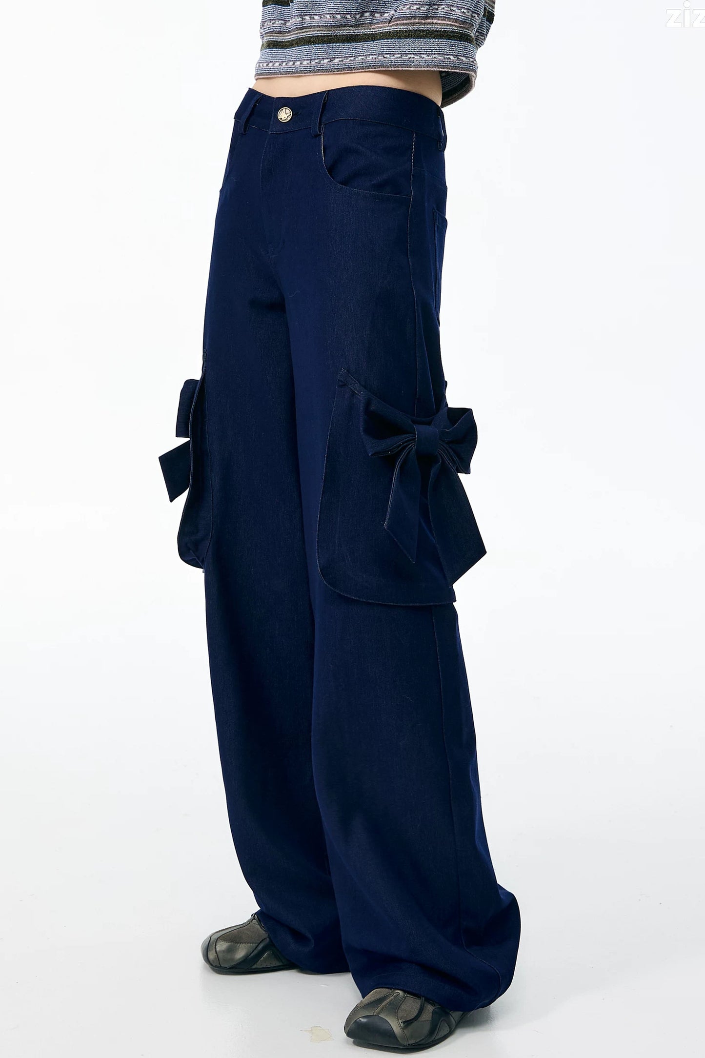 High-Waisted Bow Pocket Wide-Leg Pants