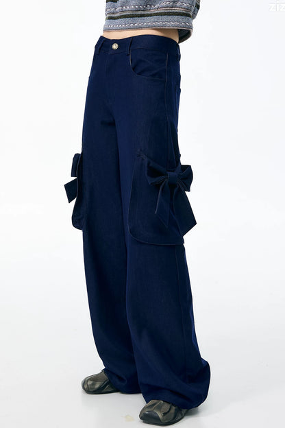 High-Waisted Bow Pocket Wide-Leg Pants