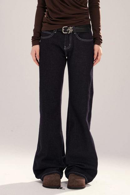 Retro Denim Straight-Leg Pants