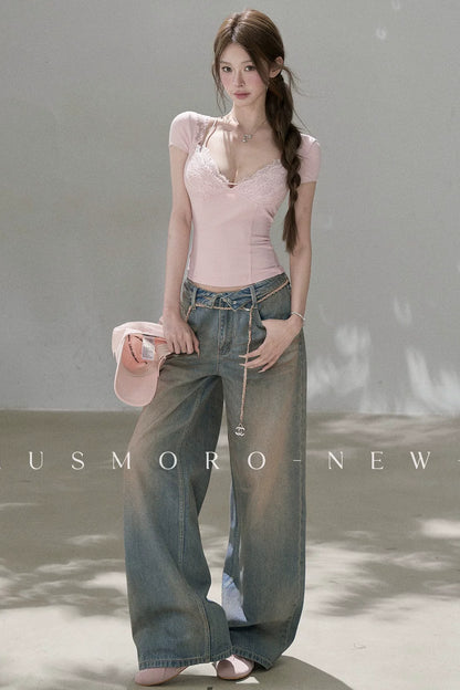 Low-Rise Complex Denim Pants