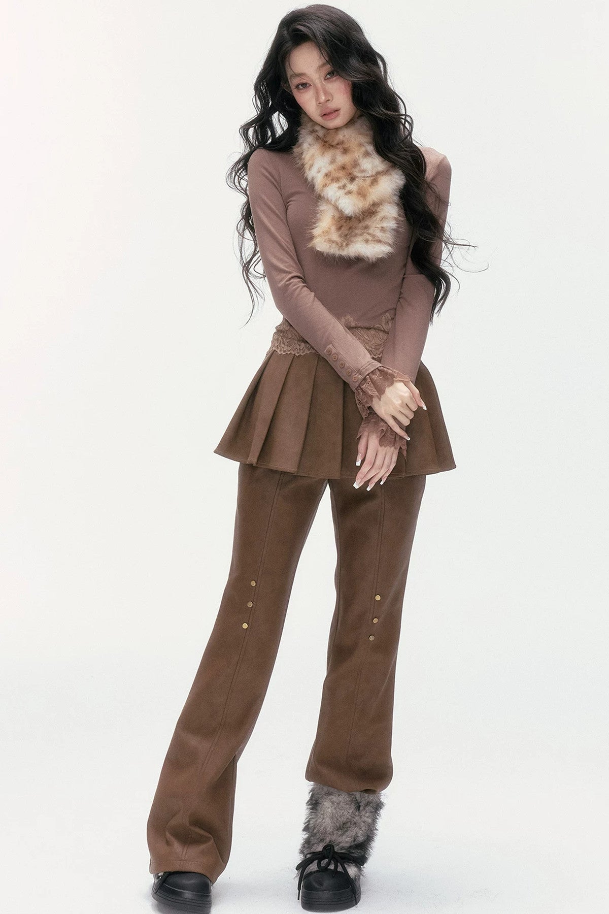 Flared Pants With Detachable Skirt