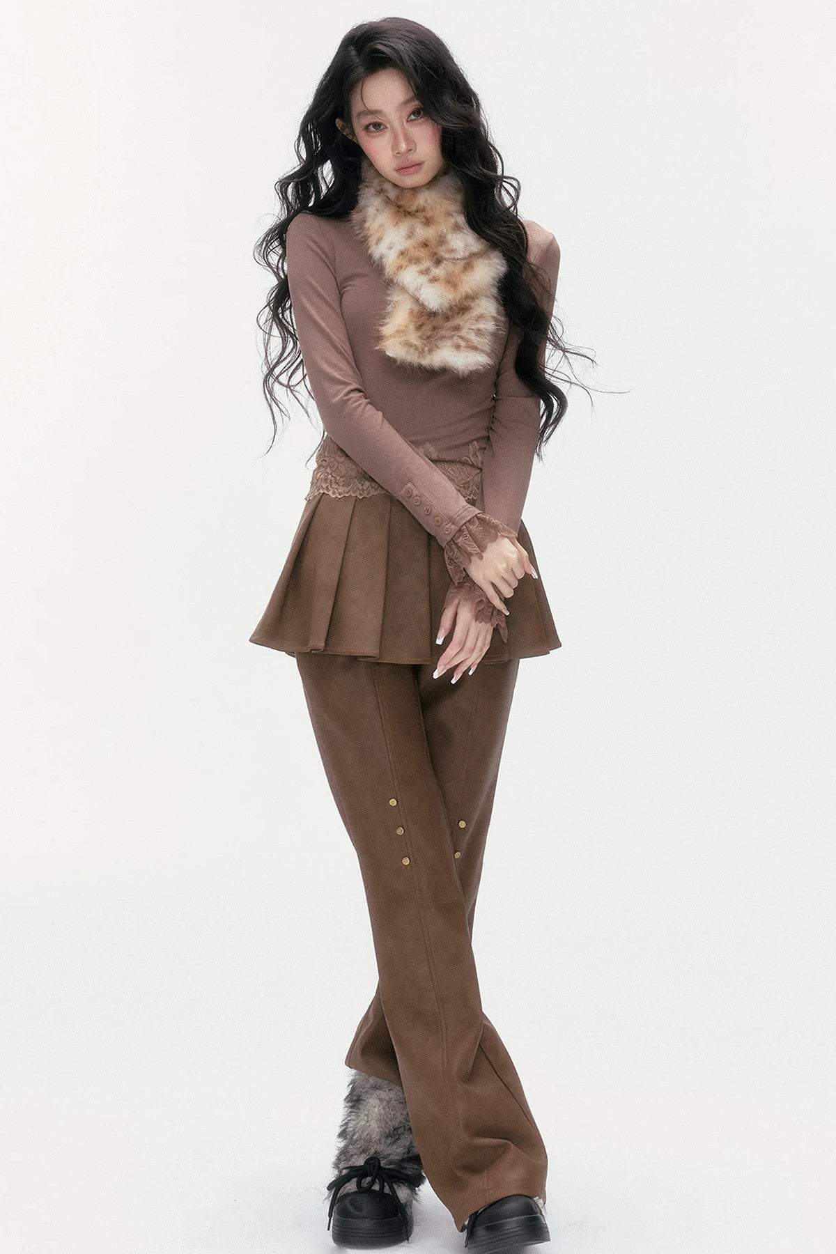 Flared Pants With Detachable Skirt