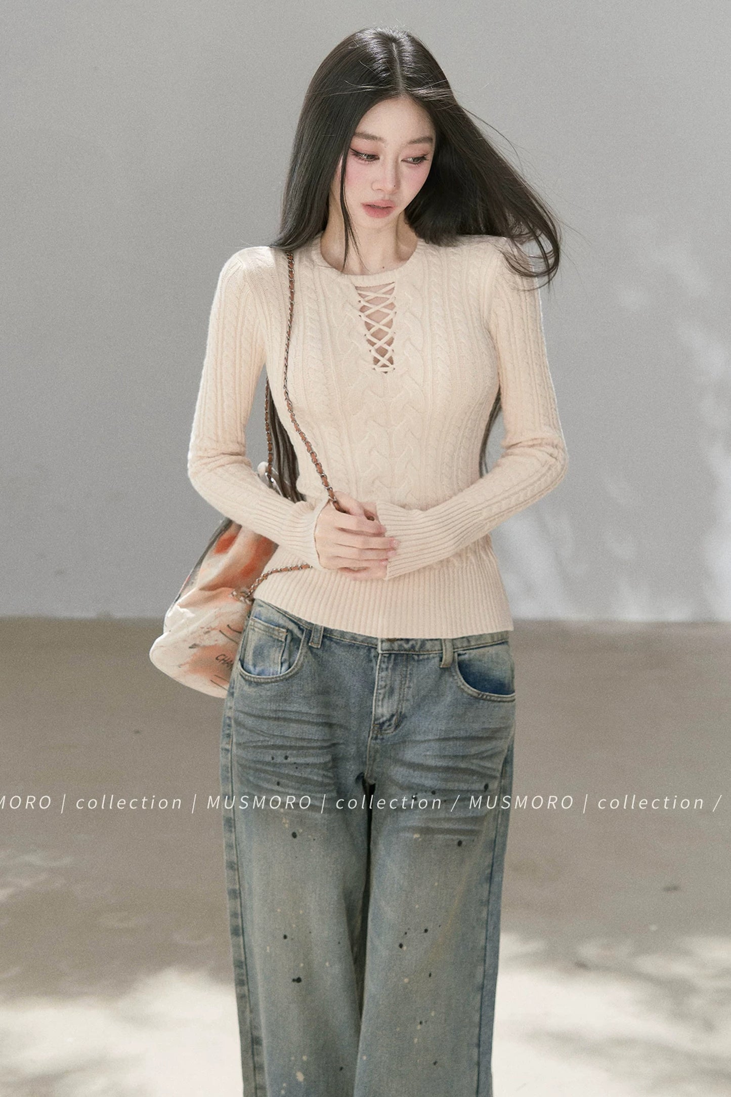 High-Stretch Lace-Up Knit Top