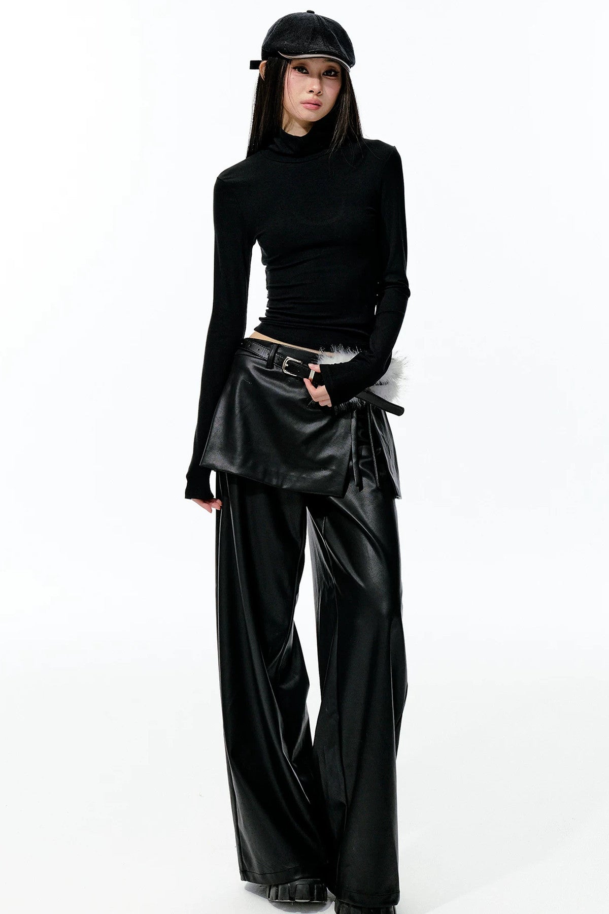 Matte Soft Faux Leather Bow Pants